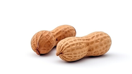 Isolated peanuts in their shells against a stark white background