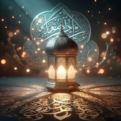 3d painting of Islamic lantern Eid lamps with the word Ramadan wallpaper