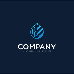 Wall Mural - technology logo design with leaves