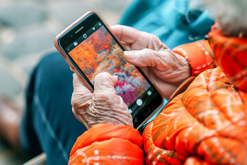 Elderly person using mobile phone 