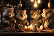 Carnivore hamsters gather at a table with candles for an entertaining event