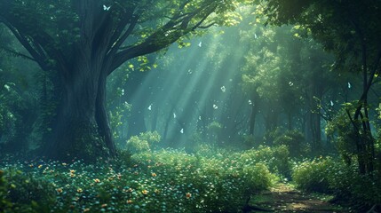 Wall Mural - an enchanted fairy forest landscape