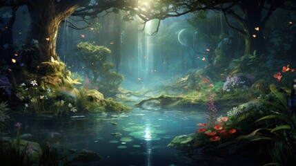 Wall Mural - an enchanted fairy forest landscape