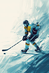 Wall Mural - stylish dynamic illustration of ice hockey player with stick in action, winter sport poster