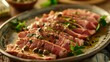 Italian vitello tonnato thinly sliced veal with tuna-caper sauce, served cold as an antipasto
