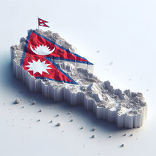 Nepal 3d Render Map. Nepal Country Map With Its Flag Isolated On It. 3d Illustration Design, Geographical, Topography Map