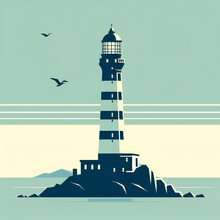 Bell Rock Lighthouse Vector Illustration Skyline. Scotland's Lighthouse In Flat And Retro Style.
