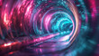 Abstract Futuristic Background: Portal Tunnel with Pink Neon Lights, Sci-Fi Digital Art for Futuristic Concepts, Generative AI
