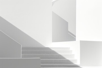 Fototapete - A mesmerizing art piece of minimalist design, featuring a white staircase cascading through shadows in a building, evoking a sense of abstract wonder