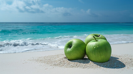 Sticker - green apple on beach