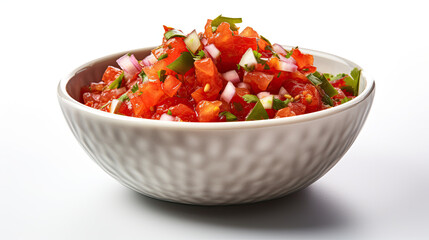 Wall Mural - Front view of a bowl of mexican salsa sauce. Isolated on white background.	