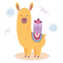 Wall Mural - greeting card with cute llama