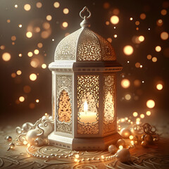 3d painting of Islamic lantern Eid lamps with the word Ramadan wallpaper