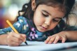 © Yuliia - Young child doing homework preparing for test exercise exam education system learning writing notes kid studying drawing interactive lessons home book interested engaged elementary school essay task