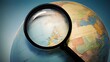 Magnifying Glass Highlighting Europe and Africa on Colorful Globe