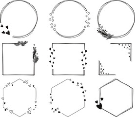 Poster - Set of love frames. Hand drawn design elements. 