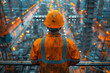 © Gonzalo - rear view of professional engineer manager standing concentrate focus multi exposure with building construction industry background construstion engineer concept