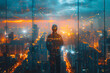 © Gonzalo - rear view of professional engineer manager standing concentrate focus multi exposure with building construction industry background construstion engineer concept