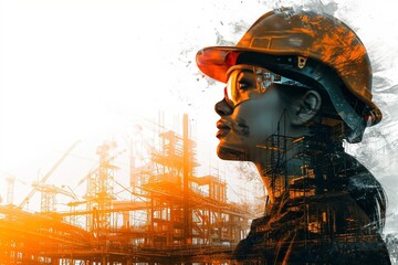 building construction engineer illustration with double exposure graphic design and building enginee