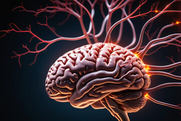 Aufkleber - Close up of human brain showing neurons firing and neural extensions - Concept for idea and brainstorming
