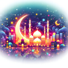 3d painting of Islamic lantern Eid lamps with the word Ramadan wallpaper