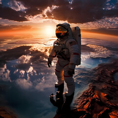 Canvas Print - Astronaut reflecting on Earth from space.