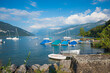 lake Thunersee with sailboats, summer  landscape, Bernese Oberland