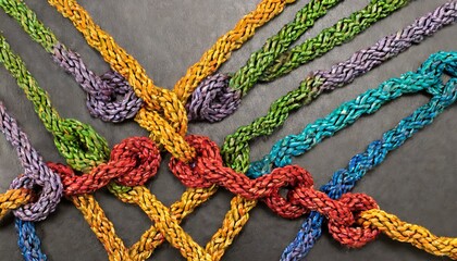 Team rope diverse strength connect partnership together teamwork unity communicate support. Strong diverse network rope team concept integrate braid color background cooperation empower power.