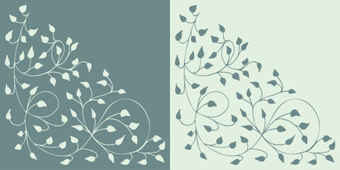 Spring soft, muted background, frame of floral tree branch, leaf, plants. Elegant, aesthetic, stylish elements for Decoration. Hand drawing doodles of vintage botanical elements. Space for text