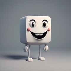 Poster - 3d white character with smile. 3d rendering illustration. 3d white character with smile. 3d rendering illustration. 3d cartoon white robot with blank sign, isolated on black background