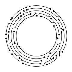 Circuit board circle frame. Abstract digital round frame, hardware board and electronic motherboard pattern . Programming science, computer system element