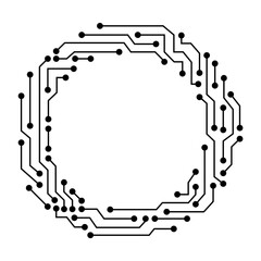 Circuit board circle frame. Abstract digital round frame, hardware board and electronic motherboard pattern . Programming science, computer system element