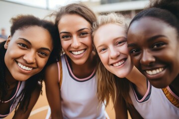 Wall Mural - Group portrait of a female basketball team