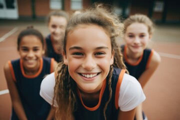 Wall Mural - Group portrait of a female basketball team