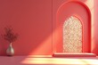 Islamic Design for Eid al-Fitr: 3D Empty Podium Stage for Product Display, Arabian Ramadhan Style Background
