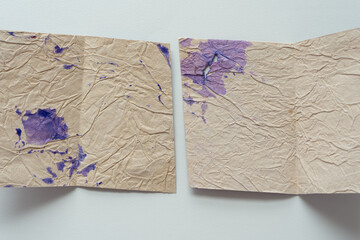 Canvas Print - two pieces of paper with crushed texture folded with 3d flaps