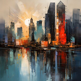 Fototapeta Nowy Jork - Abstract painting of a city skyline