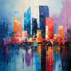 Wall Mural - Abstract painting of a city skyline
