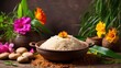 Happy Pongola Celebration Background with flowers and a traditional rice dish in a mud pot, India's Pongola Harvest Festival, a cultural festival attended by Tamil people
