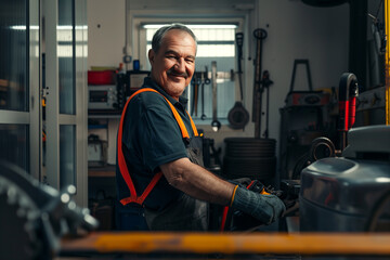 Portrait of a mechanic in a car workshop