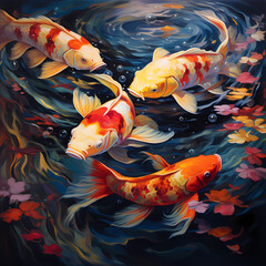 Wall Mural - Colorful koi fish swimming in a pond.