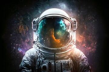 Wall Mural - astronaut in space suit with galaxy and nebula reflection in helmet glass