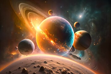 Wall Mural - cosmic galaxy with planets and space objects
