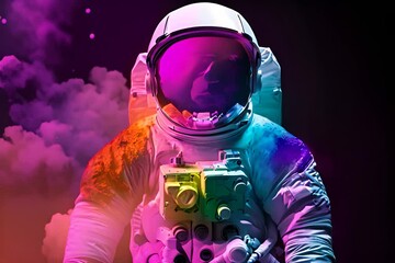 Wall Mural - Astronaut in outer space. Man in spacesuit and helmet with colorful paints