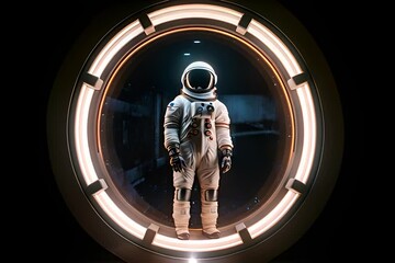 Wall Mural - Astronaut in space suit and helmet on the background of the solar system