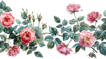 Wall Mural - Vintage Botanical Illustration of Pink Roses