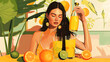 woman preparing smoothie out of orange juice lime and