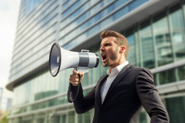 business person shouting through megaphone