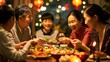 © Joyce - Asian people gathering in a holiday party dinner.