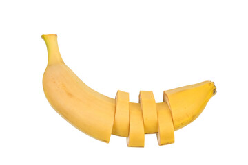 Wall Mural - Banana cut into pieces. Isolated on white background.